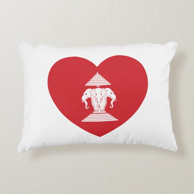 Coussins Décoratifs Laotian Erawan 3 Tête Elephant Coeur Drapeau (Devant)