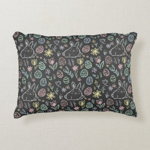 Coussins Décoratifs Lapin de Pâques à motif gribouillé sur tableau noi