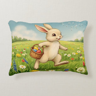 Coussins Décoratifs Lapin de Pâques de prairie printanière vintage