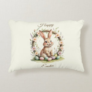 Coussins Décoratifs Lapin de Pâques Vintage Joyeux avec Couronne Flora