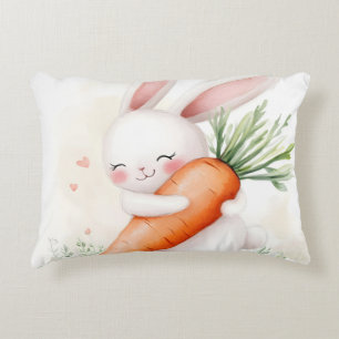 Coussins Décoratifs Lapin de printemps à l'aquarelle mignon Carotte