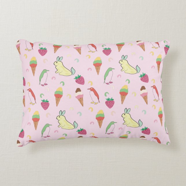 Coussins Décoratifs Lapin Pingouin crème glacée bébé mignon (Devant)