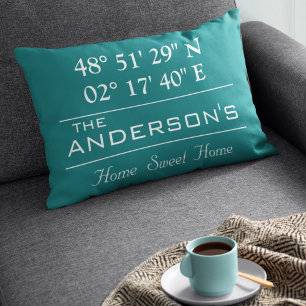 Coussins Décoratifs Latitude personnalisée Longitude Nom de famille Ad