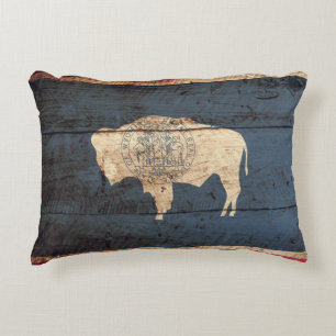 Coussins Décoratifs Le drapeau de l'État du Wyoming sur le vieux grai