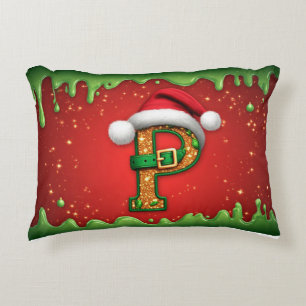 Coussins Décoratifs Lettre P en monogramme de Noël avec chapeau de Pèr