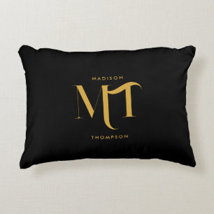 Coussins Décoratifs Lettres d'initiales de monogramme noir et or éléga