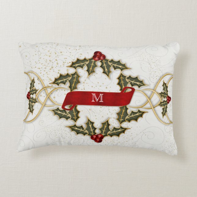 Coussins Décoratifs Liens de Holly et Berries avec Monogramme (Dos)