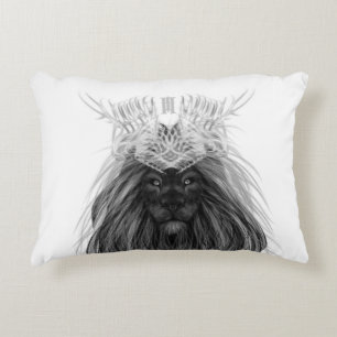 Coussins Décoratifs Lion noir avec couronne Antlers et monogramme