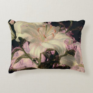 Coussins Décoratifs Lis blancs sur fond sombre d'art floral