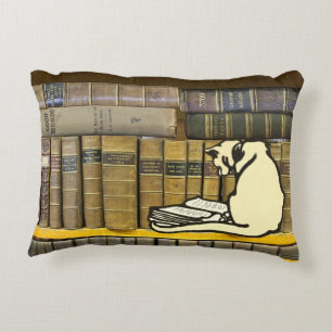 Coussins Décoratifs Livre de lecture des chats de la bibliothèque Vin