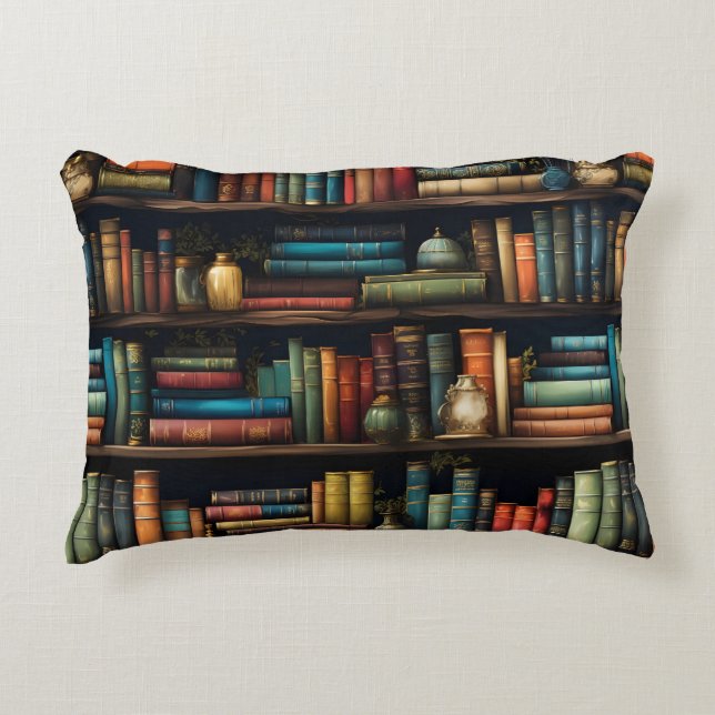 Coussins Décoratifs Livres vintages sur Motif de bibliothèque (Devant)