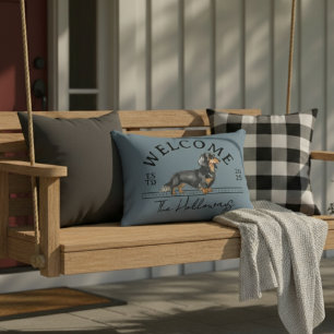 Coussins Décoratifs Longhair Dachshund Nom de famille personnalisé Bie