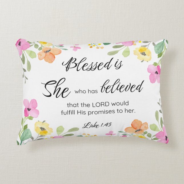 Coussins Décoratifs Luc 1:45 Béni est Elle, Écriture Féminine Floral (Devant)