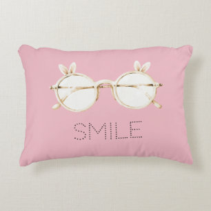 Coussins Décoratifs Lunettes aux oreilles de lapin blanc rose sourire