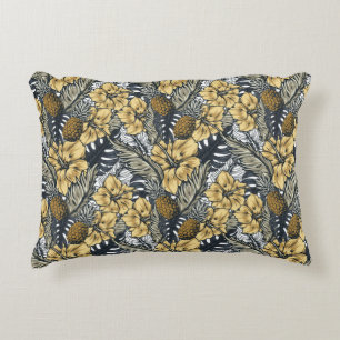 Coussins Décoratifs Luxe Elegant Or N' Black Tropical Flowers