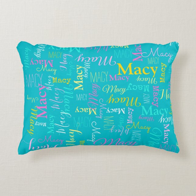 Coussins Décoratifs Macy nom court personnalisé aqua texte rose (Devant)