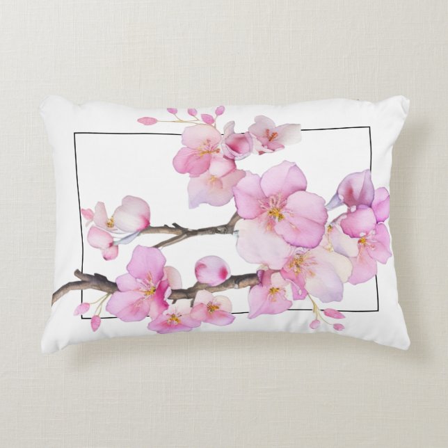 Coussins Décoratifs Magnifiques fleurs de cerisier à l'aquarelle rose (Devant)