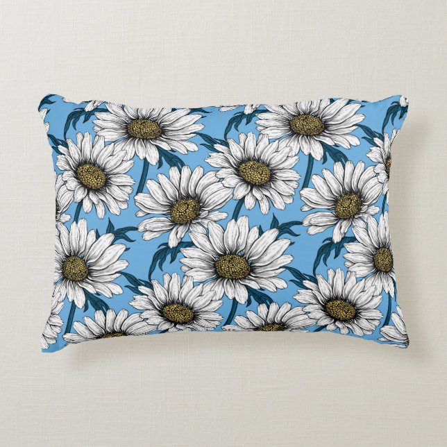 Coussins Décoratifs Maisonnettes, fleurs sauvages sur bleu (Devant)
