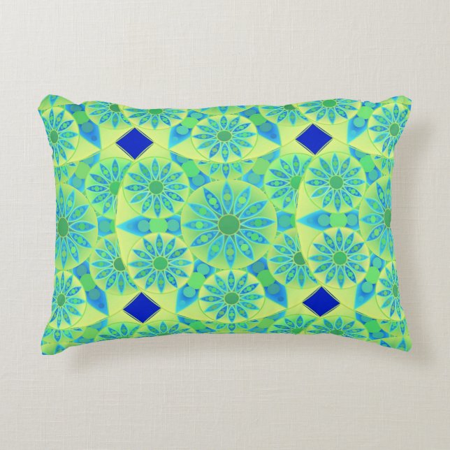 Coussins Décoratifs Mandala motif, turquoise, bleu, vert citron (Devant)