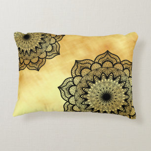Coussins Décoratifs Mandala noir sur fond or doux