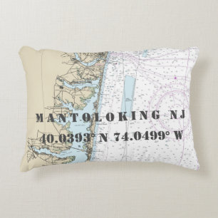 Coussins Décoratifs Mantolok NJ Nautical Chart Latitude Longitude