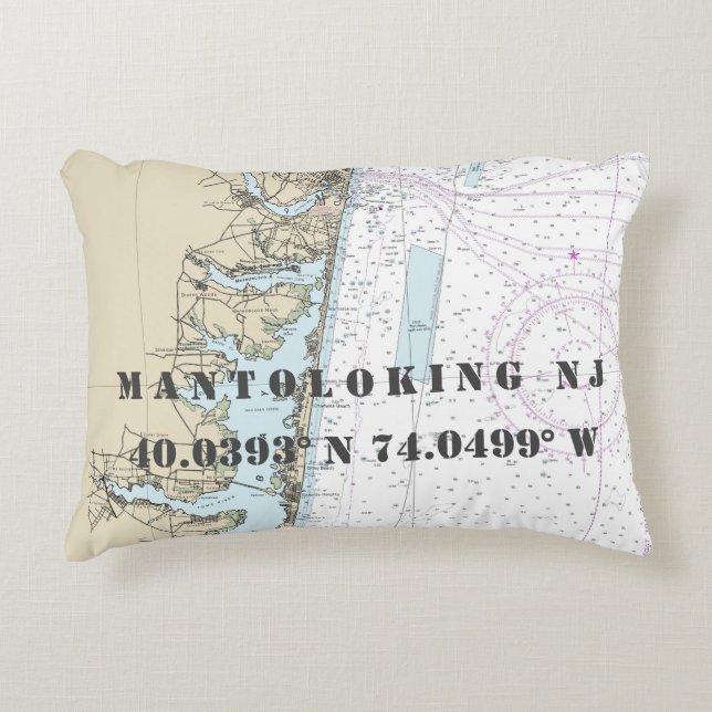Coussins Décoratifs Mantolok NJ Nautical Chart Latitude Longitude (Devant)
