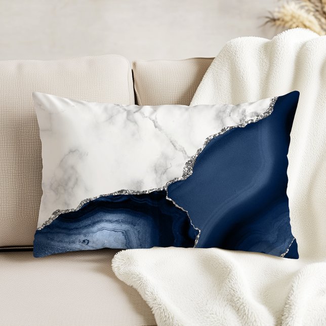 Coussins Décoratifs Marbre Blanc Agate Bleu Marine Paillettes Argentée (Créateur téléchargé)