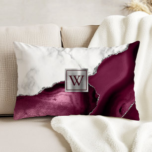 Coussins Décoratifs Marbre Blanc Agate Bourgogne Monogramme Argent
