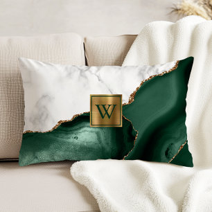 Coussins Décoratifs Marbre blanc émeraude doré vert Agate Monogramme