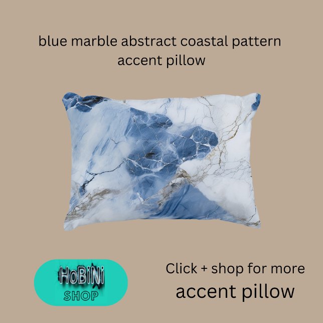 Coussins Décoratifs marbre bleu abstrait motif côtier (blue marble abstract coastal pattern accent pillow)