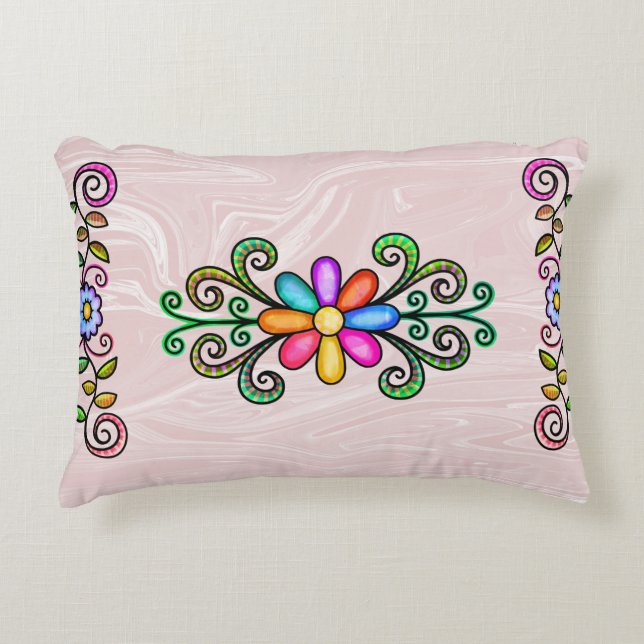 Coussins Décoratifs Marbre et Doodles roses Faux (Devant)