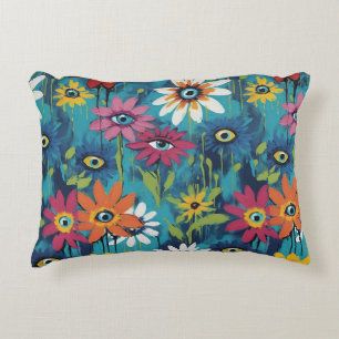 Coussins Décoratifs Marguerites de Fleur sauvage lunaire avec yeux
