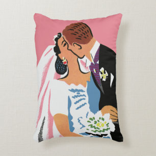 Coussins Décoratifs Mariage Vintage, jeunes mariés s'embrassant