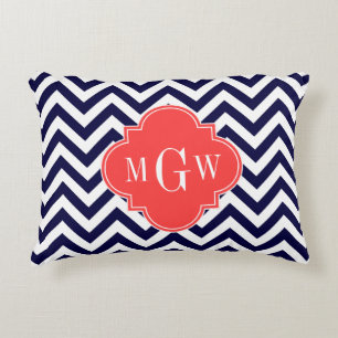 Coussins Décoratifs Marine Lg Chevron Corail Rouge Quatrefoil 3 Monogr