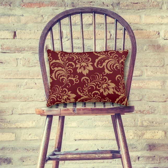 Coussins Décoratifs Maroon Gold Floral Swirl (Créateur téléchargé)