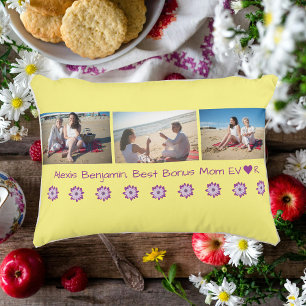 Coussins Décoratifs Meilleur Bonus Maman Ever, avec Coeur. Nom + 3 pho