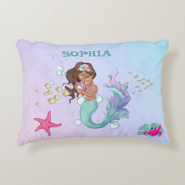 Coussins Décoratifs Mermaid Cute Bleu Rose Starfish Personnel (Devant)