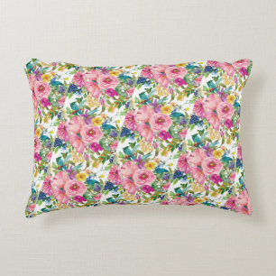 Coussins Décoratifs Mignon Fille Rose Bleu Jaune Floral Aquarelle