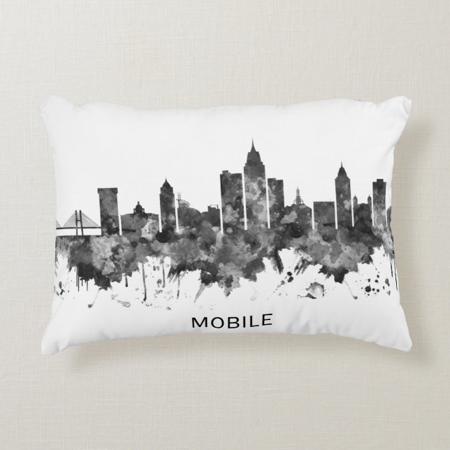 Coussins Décoratifs Mobile Alabama Skyline BW (Devant)