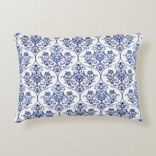 Coussins Décoratifs Modèle de damas fleuri - bleu