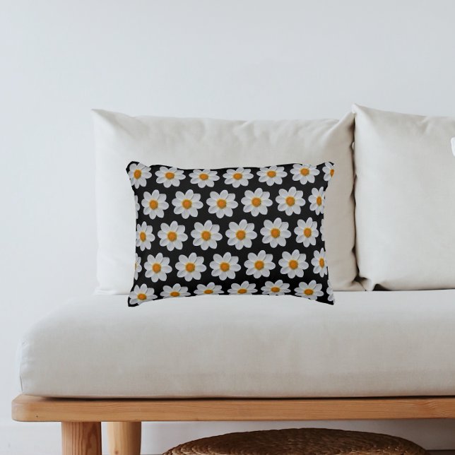 Coussins Décoratifs Modèle floral dahlia blanc sur noir (In Situ Sofa)