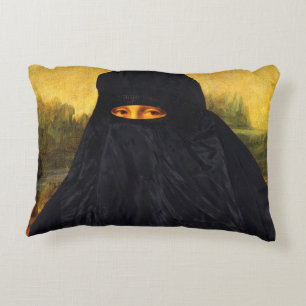 Coussins Décoratifs Mona Lisa cachée derrière la burqa