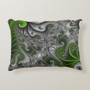 Coussins Décoratifs Monde Fantastique Art Fractal Abstrait Vert Et Gri