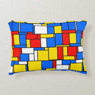 Coussins Décoratifs Mondrian a inspiré le motif jaune bleu rouge de