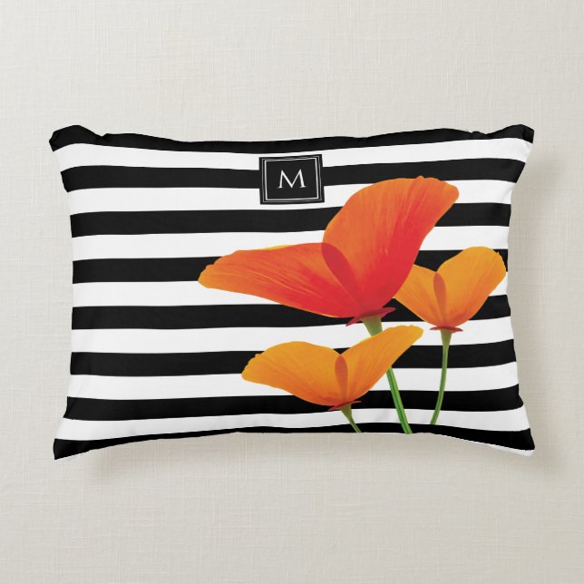 Coussins Décoratifs Monogramme à rayures noires chic (Devant)