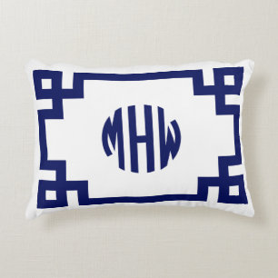 Coussins Décoratifs Monogramme blanc Cercle bleu marine Clé grecque do