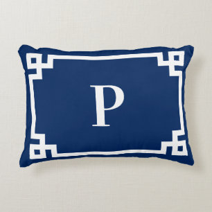 Coussins Décoratifs Monogramme de la frontière de la marine en bleu et