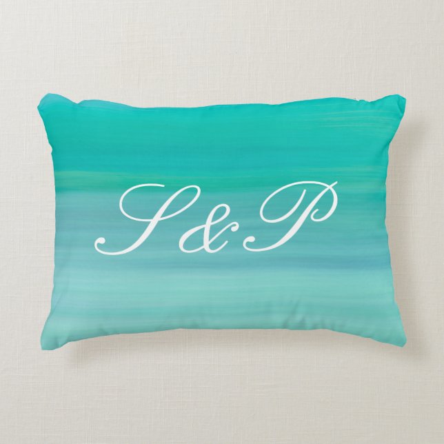 Coussins Décoratifs monogramme de l'océan vert Aquamarine (Devant)