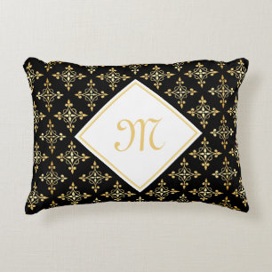 Coussins Décoratifs Monogramme de luxe Noir et Or Quatre Floral