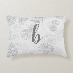 Coussins Décoratifs Monogramme Élégant Gris Floral